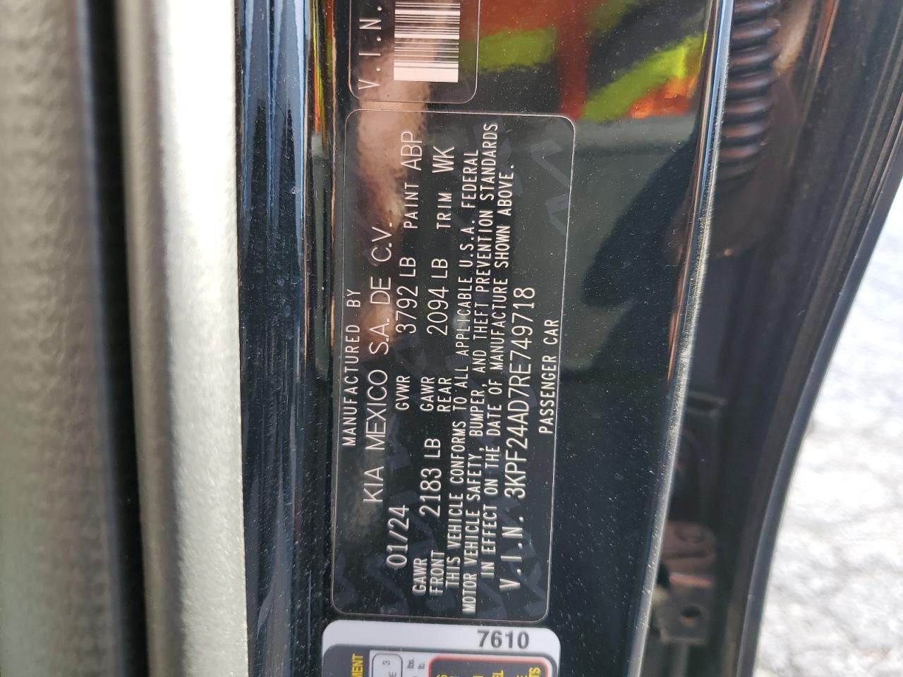 2024 KIA Forte VIN 3KPF24AD7RE749718 Copart auction photo, front end / side damage thumbnail 13