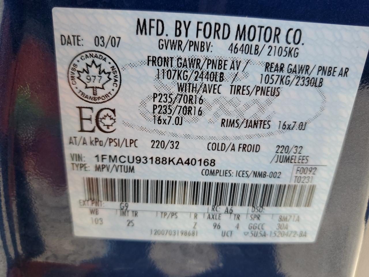 2008 Ford Escape VIN 1FMCU93188KA40168 Copart auction photo, rear end / undercarriage damage thumbnail 13