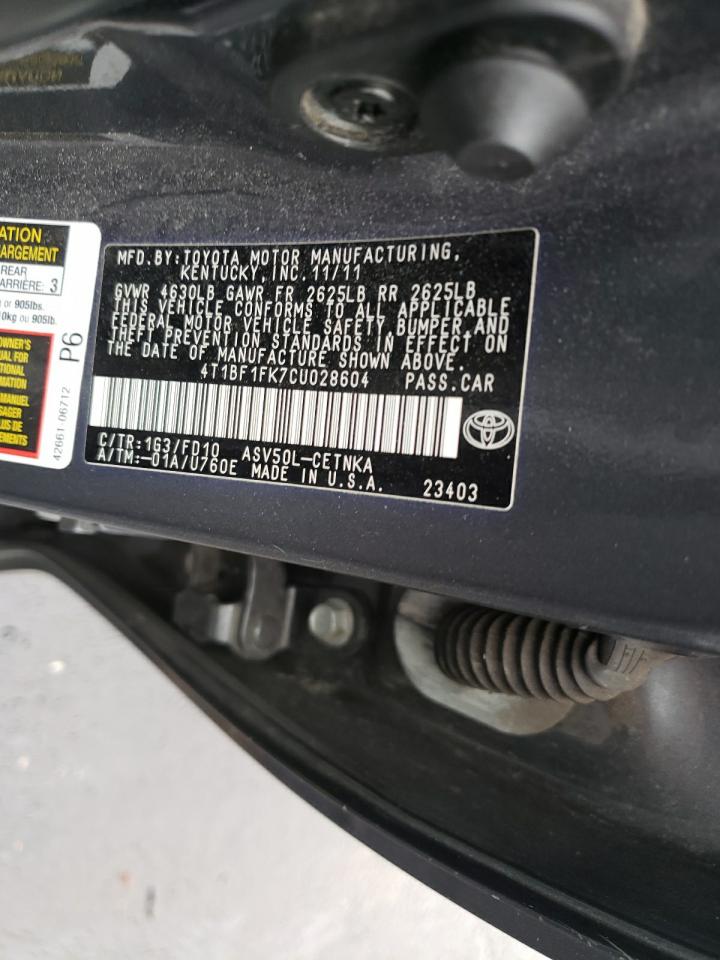 2012 Toyota Camry VIN 4T1BF1FK7CU028604 Copart auction photo, side / minor dent/scratches damage thumbnail 12