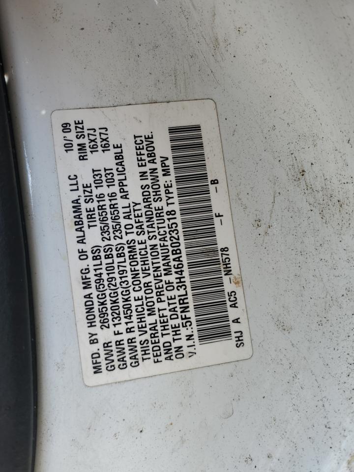 2010 Honda Odyssey VIN 5FNRL3H46AB023518 Copart auction photo, mechanical damage thumbnail 13