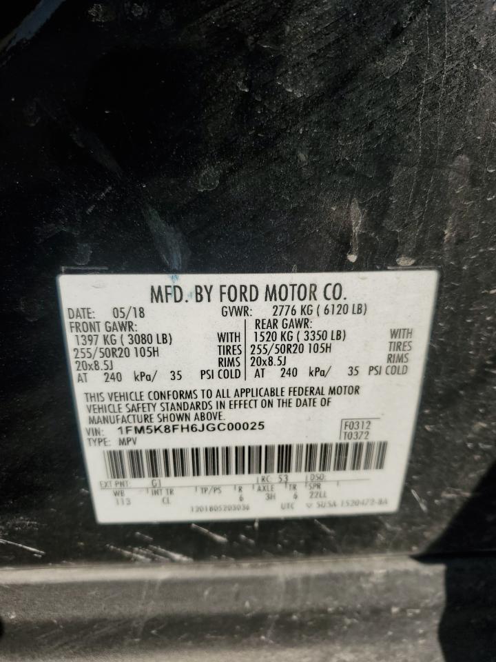 2018 Ford Explorer VIN 1FM5K8FH6JGC00025 Copart auction photo, front end damage thumbnail 13