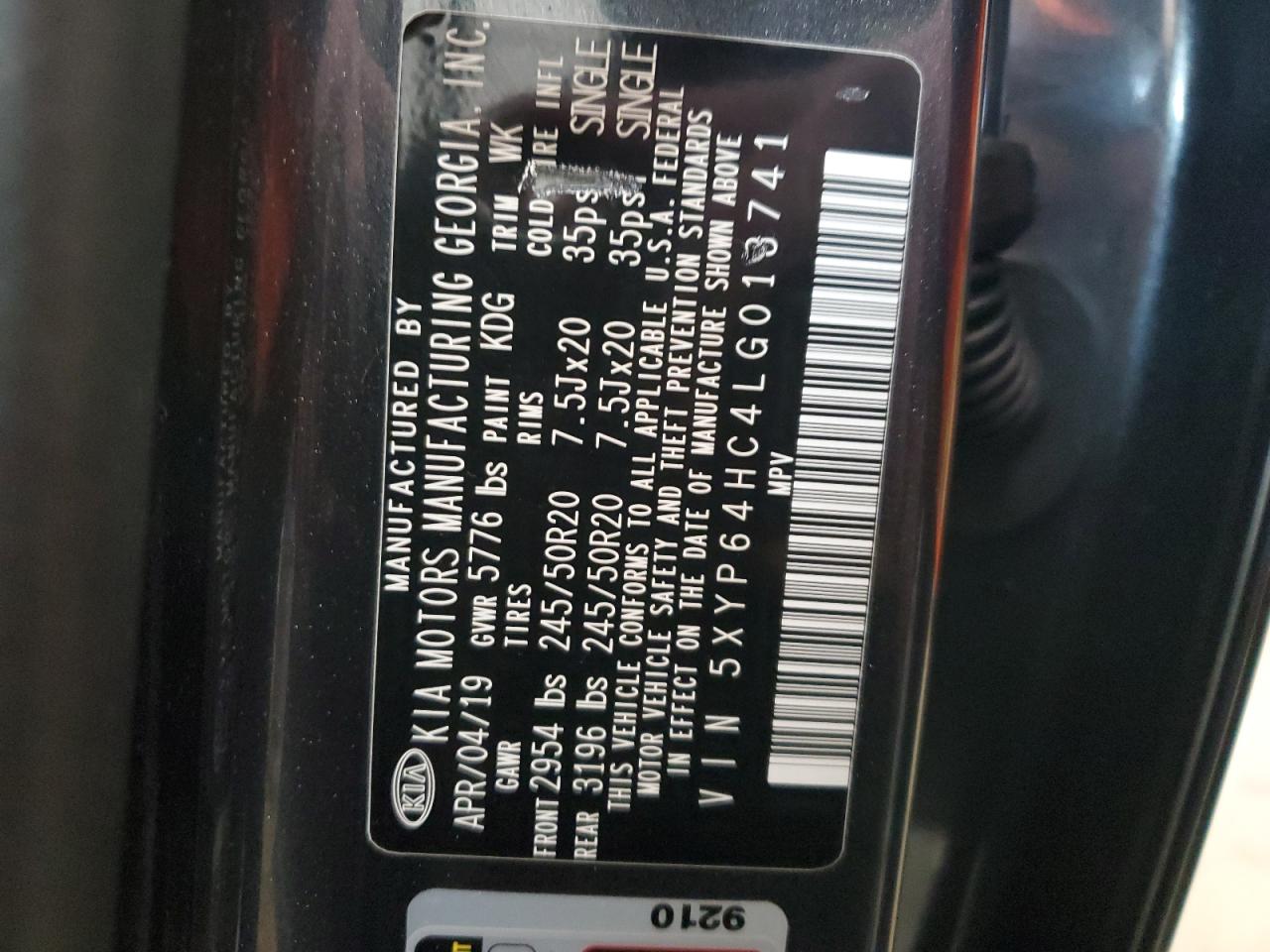 2020 KIA Telluride VIN 5XYP64HC4LG013741 Copart auction photo, front end / rear end damage thumbnail 14
