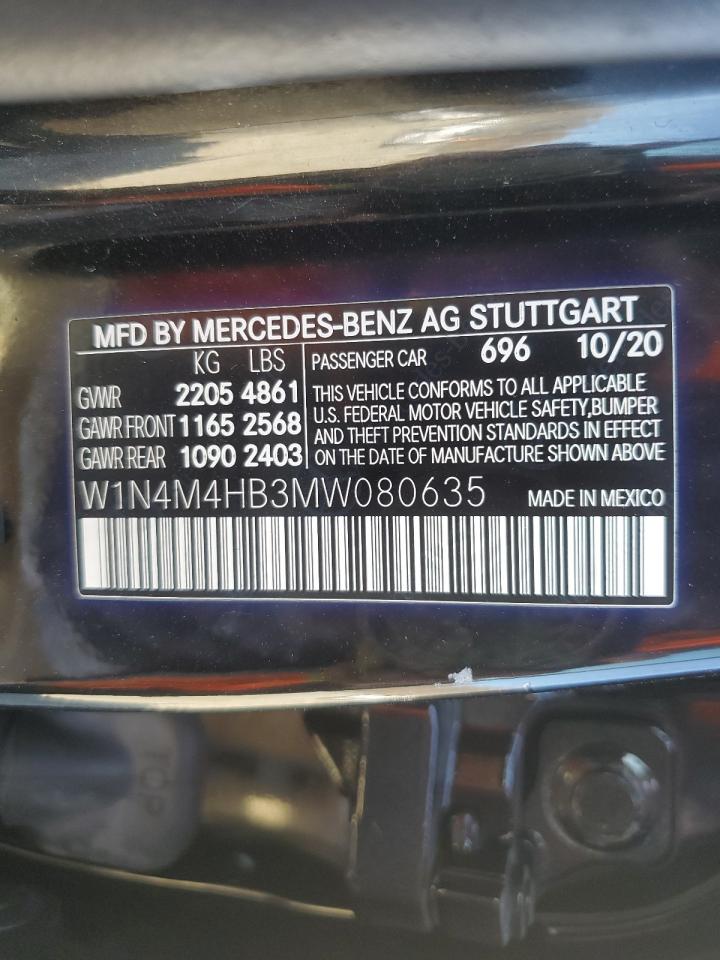 2021 Mercedes-Benz GLB VIN W1N4M4HB3MW080635 Copart auction photo, front end damage thumbnail 13