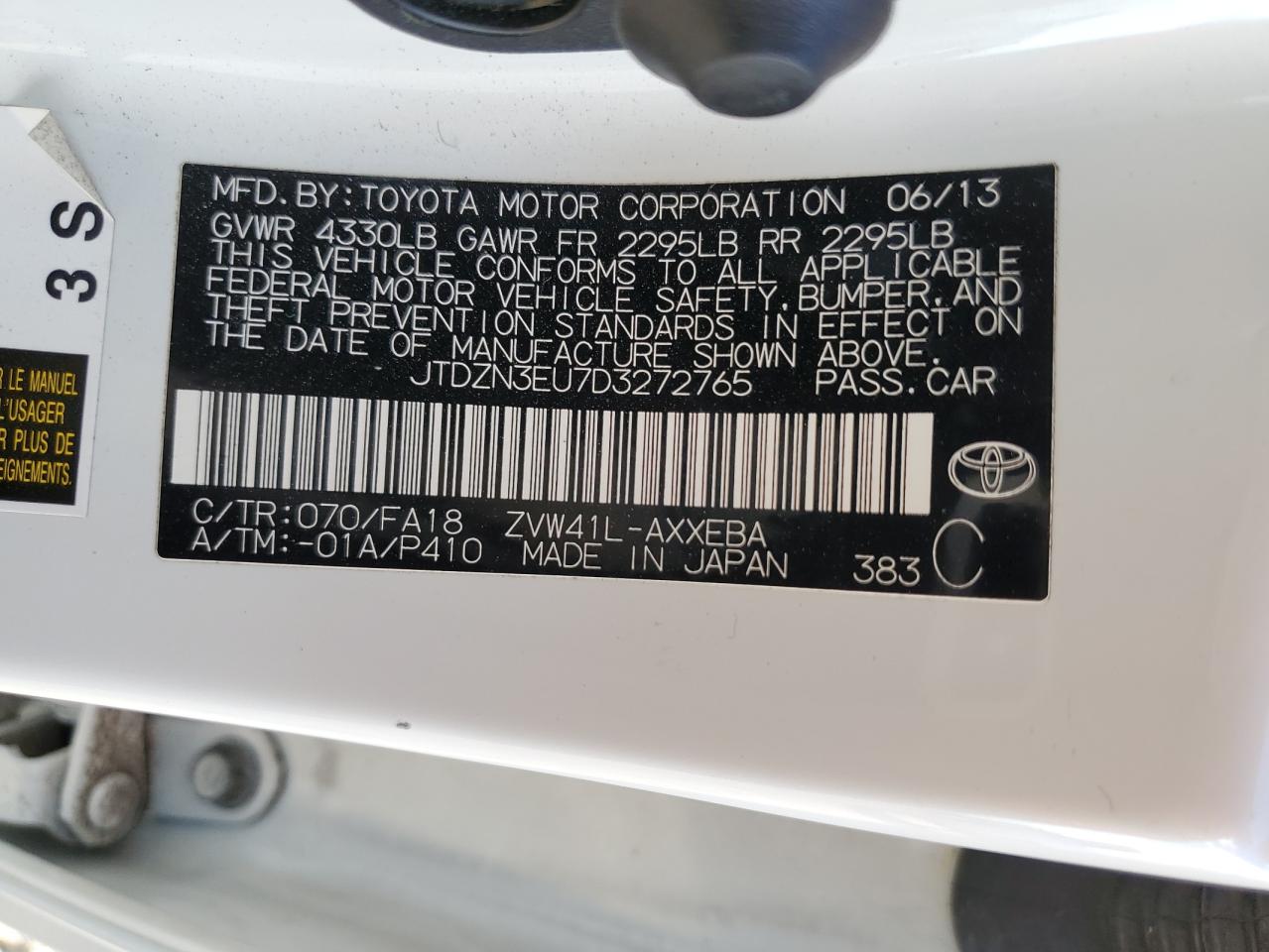2013 Toyota Prius VIN JTDZN3EU7D3272765 Copart auction photo, front end damage thumbnail 14