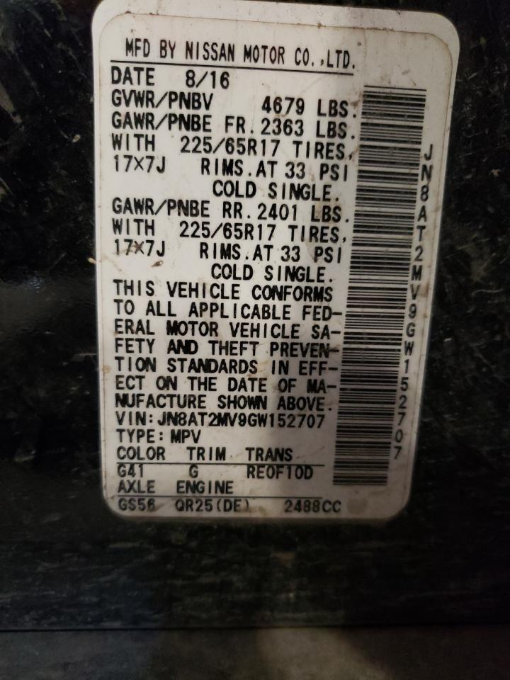 2016 Nissan Rogue VIN JN8AT2MV9GW152707 Copart auction photo, front end damage thumbnail 15