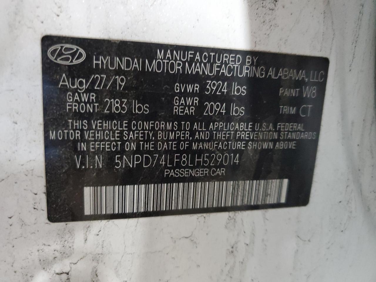 2020 Hyundai Elantra VIN 5NPD74LF8LH529014 Copart auction photo, front end damage thumbnail 15
