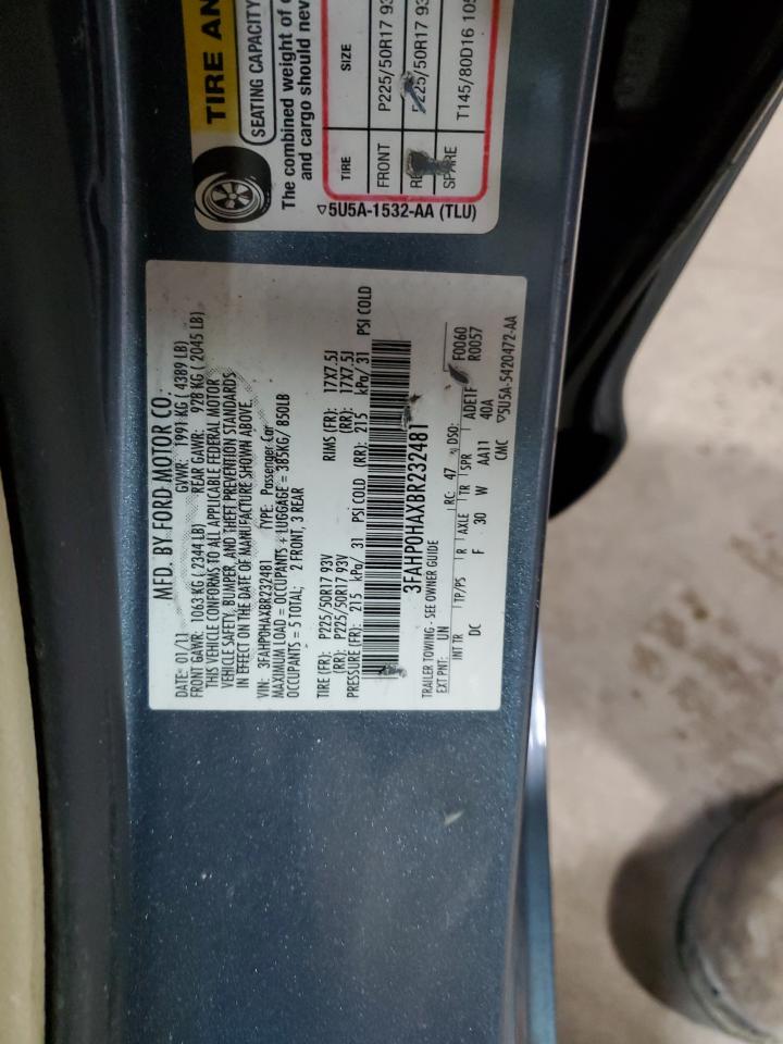 2011 Ford Fusion VIN 3FAHP0HAXBR232481 Copart auction photo, rear end damage thumbnail 13