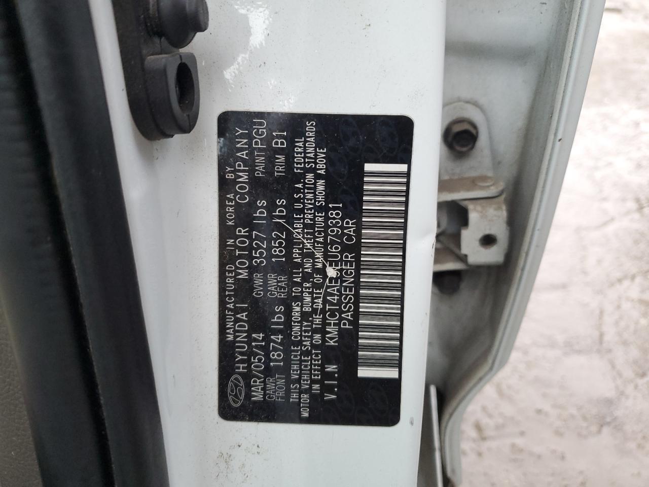 2014 Hyundai Accent VIN KMHCT4AE9EU679381 Copart auction photo, biohazard/chemical / front end damage thumbnail 14