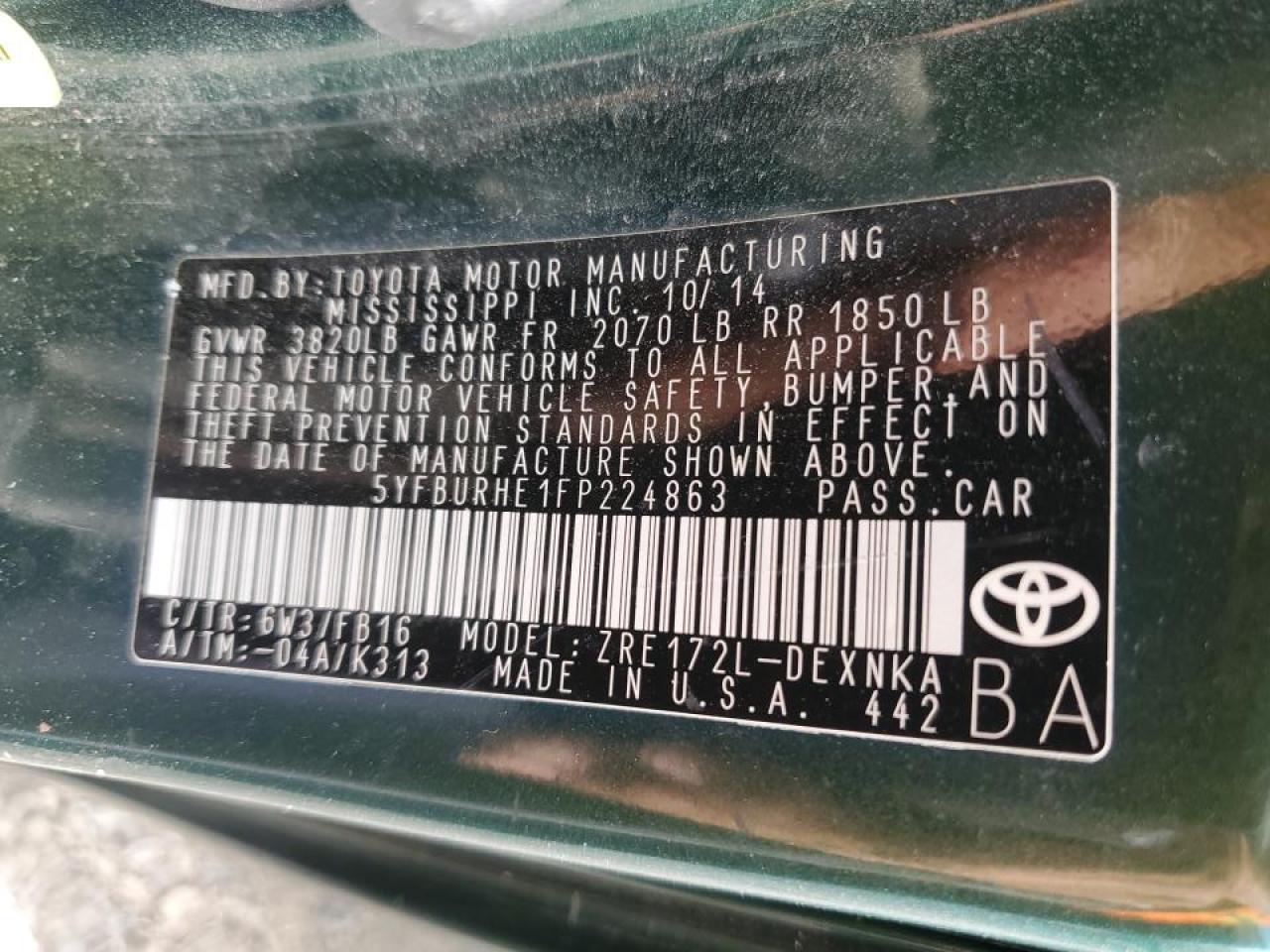 2015 Toyota Corolla VIN 5YFBURHE1FP224863 Copart auction photo, front end damage thumbnail 12