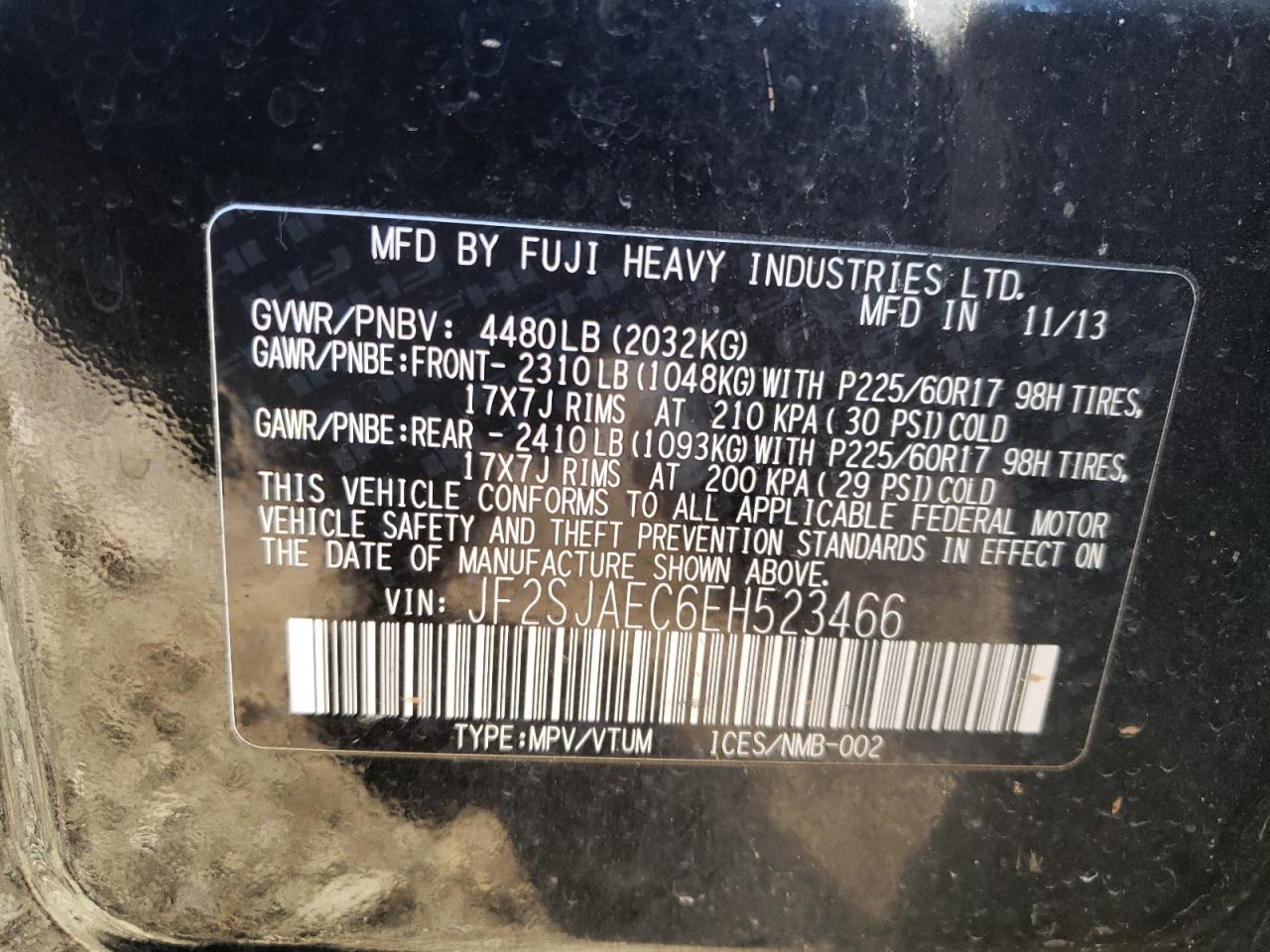 2014 Subaru Forester VIN JF2SJAEC6EH523466 Copart auction photo, front end / side damage thumbnail 16