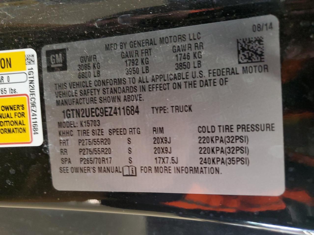 2014 GMC Sierra VIN 1GTN2UEC9EZ411684 Copart auction photo, front end damage thumbnail 12