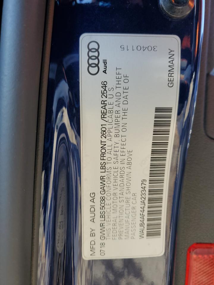 2018 Audi RS4 VIN WAUB4AF44JA233479 Copart auction photo, front end damage thumbnail 12
