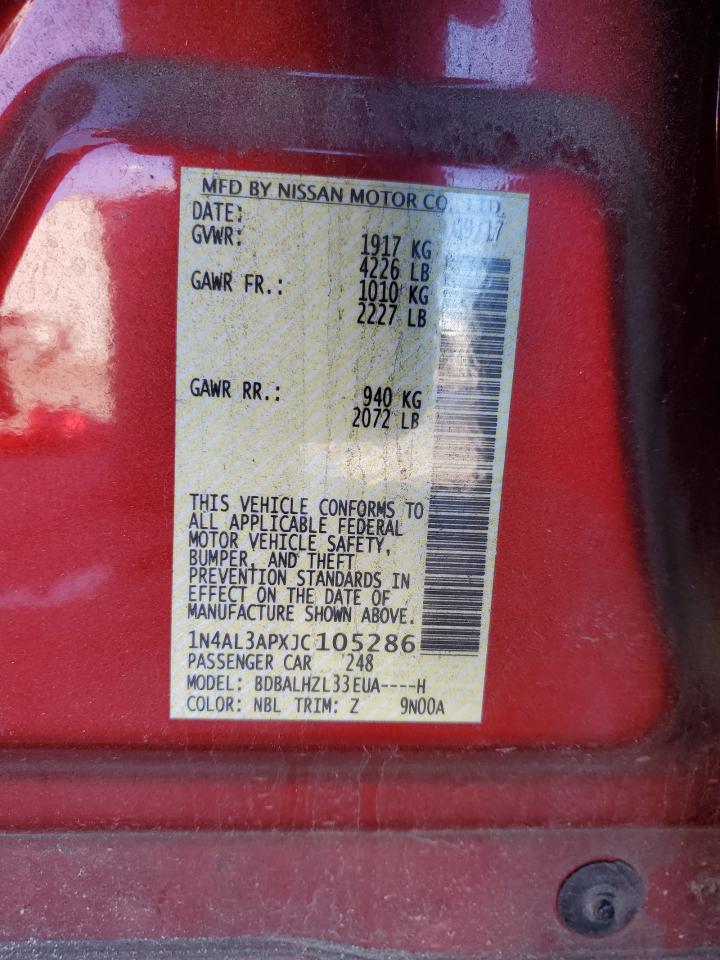 2018 Nissan Altima VIN 1N4AL3APXJC105286 Copart auction photo, undercarriage / side damage thumbnail 13