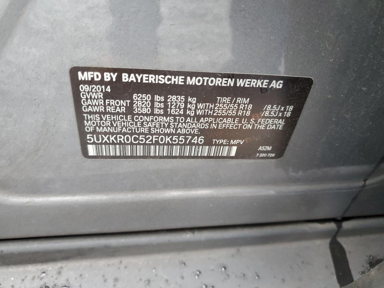 2015 BMW X5 VIN 5UXKR0C52F0K55746 Copart auction photo, mechanical damage thumbnail 13