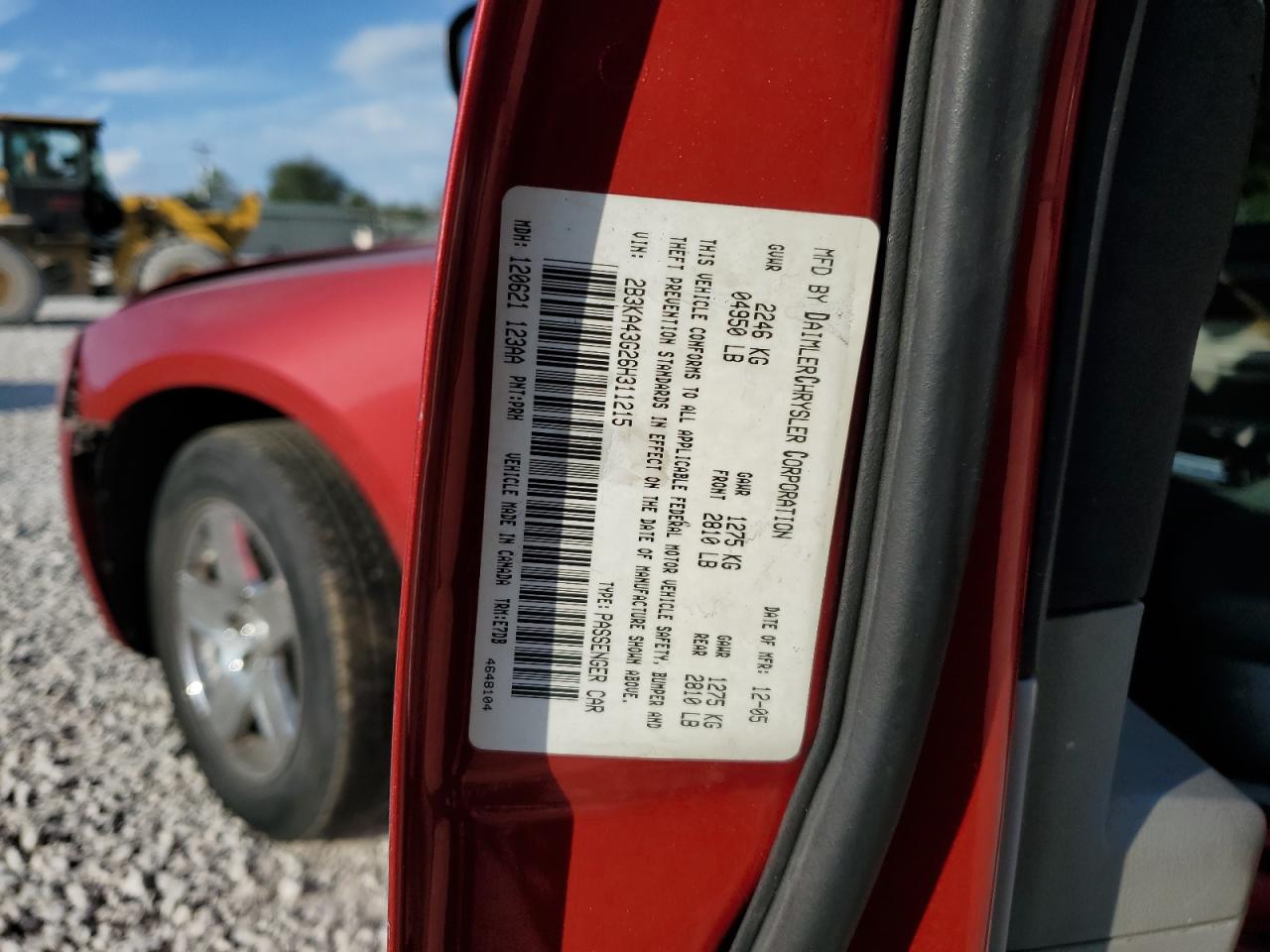 2006 Dodge Charger VIN 2B3KA43G26H311215 Copart auction photo, front end / undercarriage damage thumbnail 15