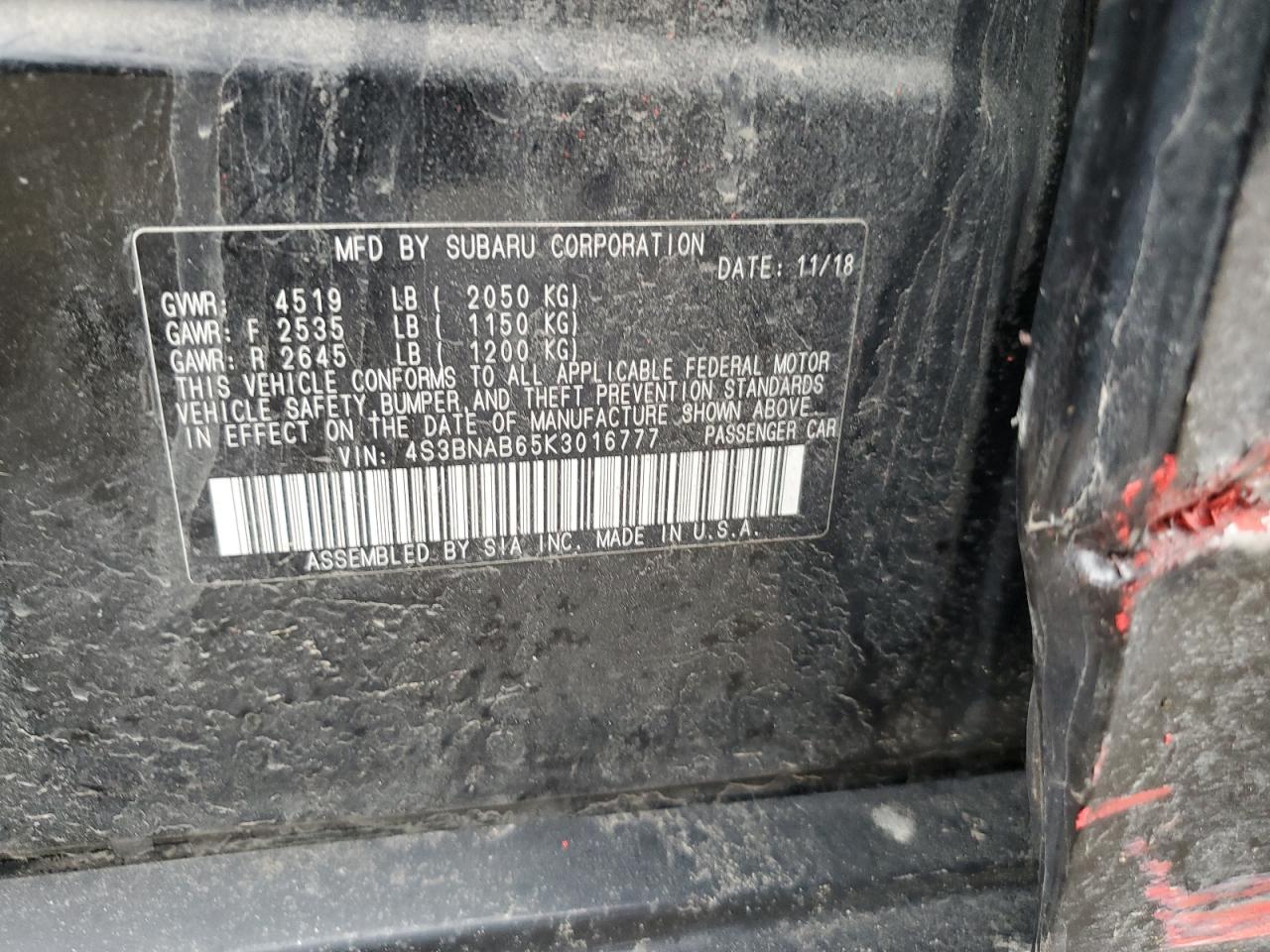 2019 Subaru Legacy VIN 4S3BNAB65K3016777 Copart auction photo, side damage thumbnail 14