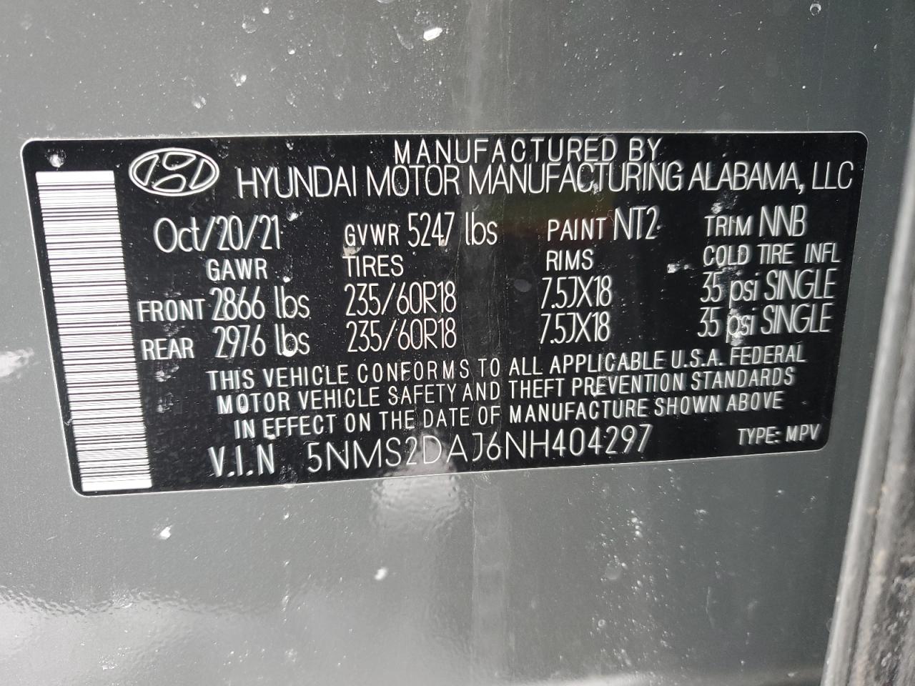 2022 Hyundai Santa Fe VIN 5NMS2DAJ6NH404297 Copart auction photo, front end damage thumbnail 15