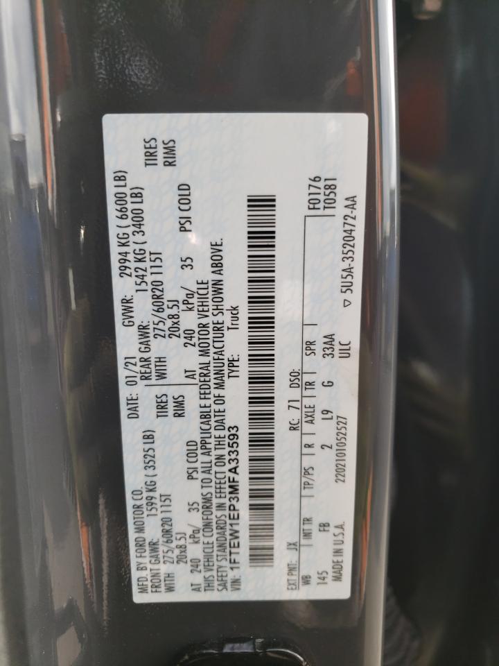 2021 Ford F-150 VIN 1FTEW1EP3MFA33593 Copart auction photo, front end damage thumbnail 15