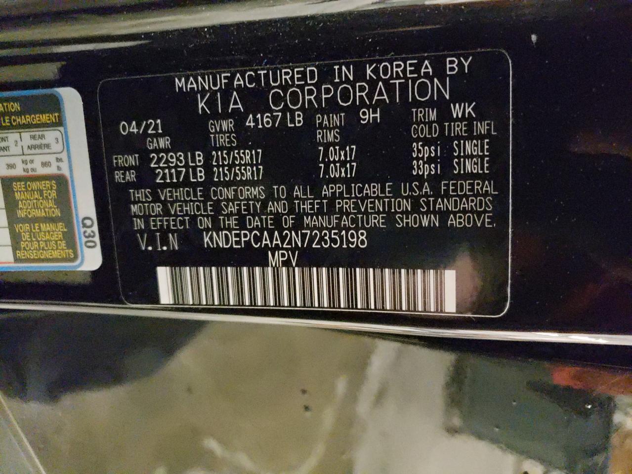 2022 KIA Seltos VIN KNDEPCAA2N7235198 Copart auction photo, front end / side damage thumbnail 13