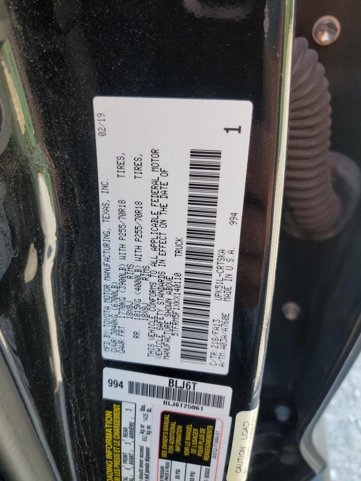 2019 Toyota Tundra VIN 5TFRM5F1XKX140110 Copart auction photo, rear end damage thumbnail 13