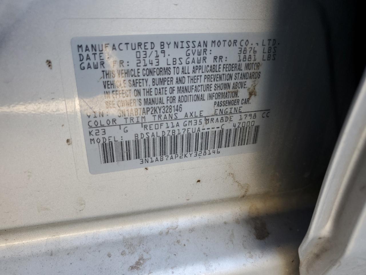 2019 Nissan Sentra VIN 3N1AB7AP2KY328146 Copart auction photo, front end damage thumbnail 12
