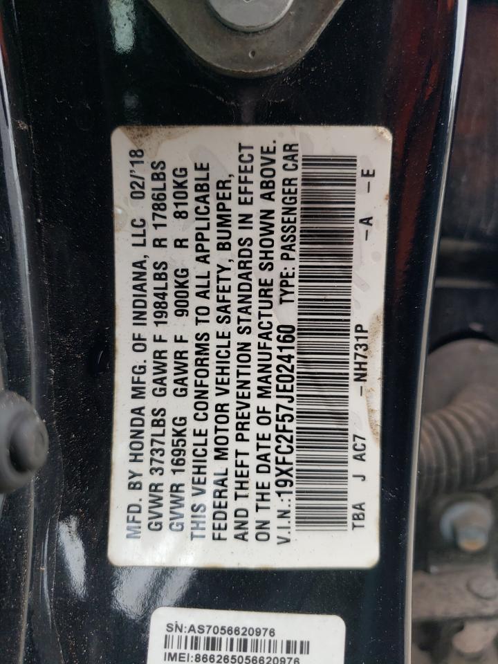 2018 Honda Civic VIN 19XFC2F57JE024160 Copart auction photo, all over damage thumbnail 13