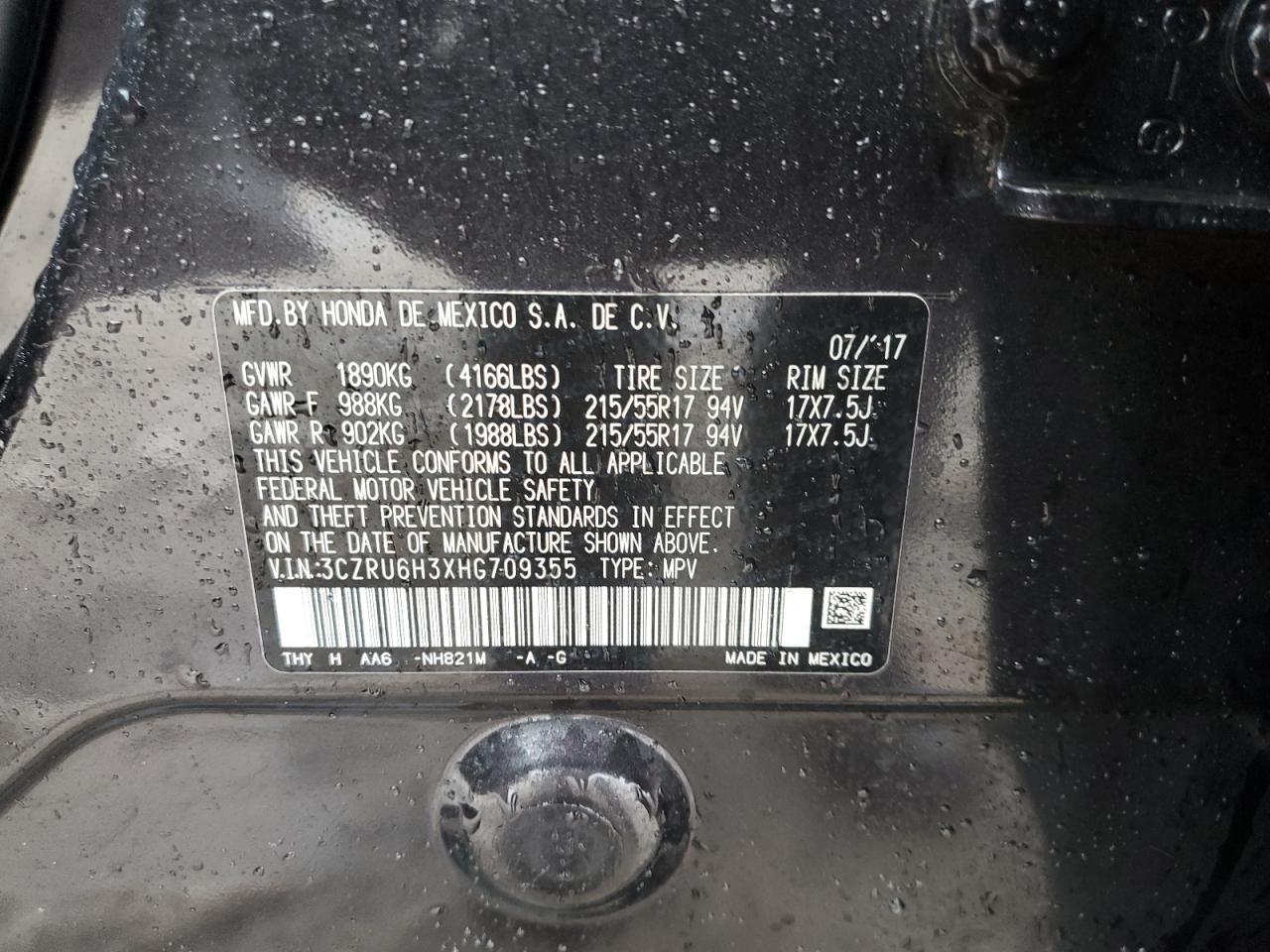 2017 Honda HR-V VIN 3CZRU6H3XHG709355 Copart auction photo, front end damage thumbnail 15