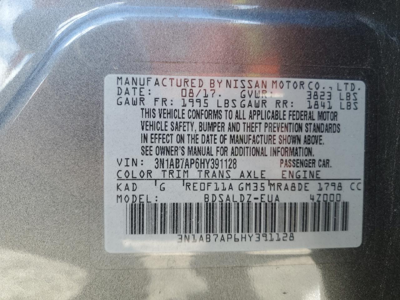 2017 Nissan Sentra VIN 3N1AB7AP6HY391128 Copart auction photo, front end damage thumbnail 12