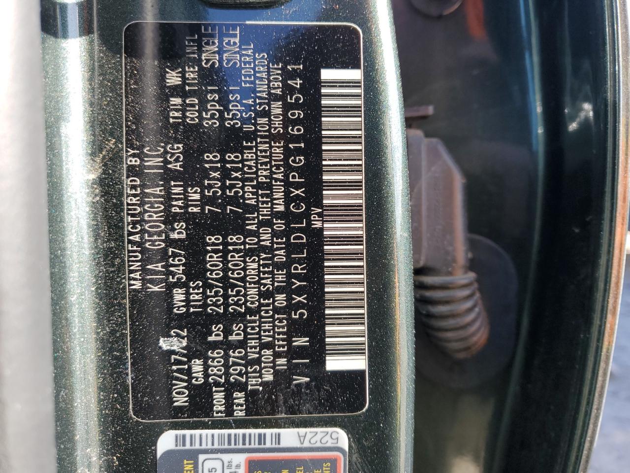 2023 KIA Sorento VIN 5XYRLDLCXPG169541 Copart auction photo, rear end damage thumbnail 14
