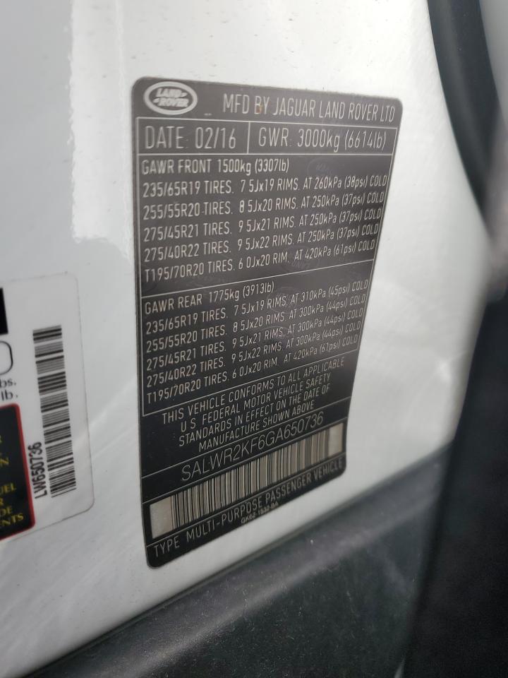 2016 Land Rover Range Rover VIN SALWR2KF6GA650736 Copart auction photo, mechanical / undercarriage damage thumbnail 13