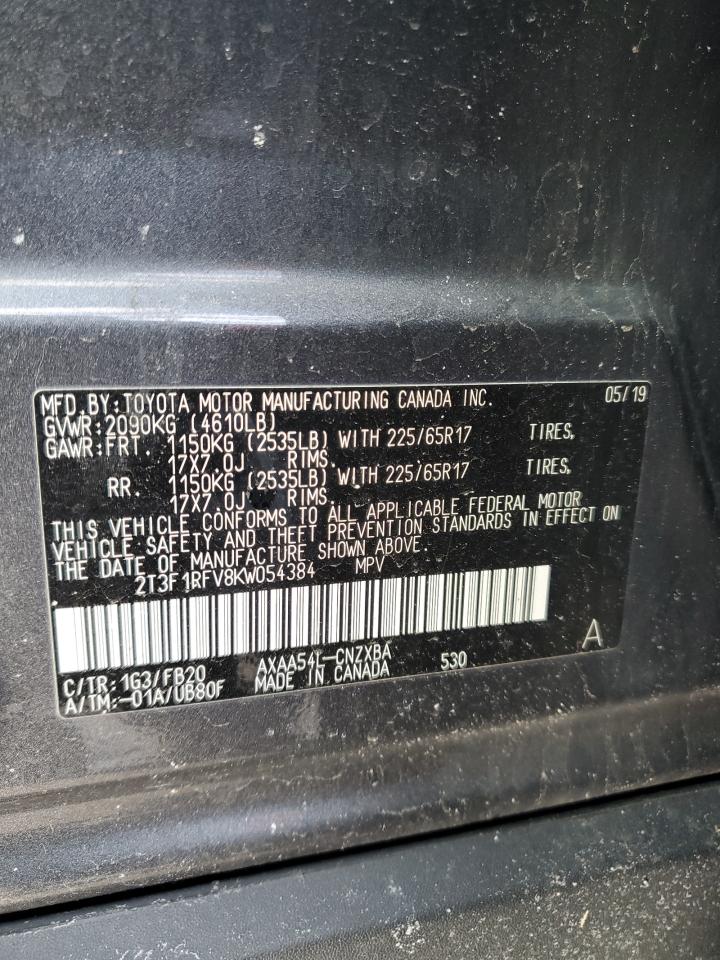 2019 Toyota RAV 4 VIN 2T3F1RFV8KW054384 Copart auction photo, all over / rear end damage thumbnail 13
