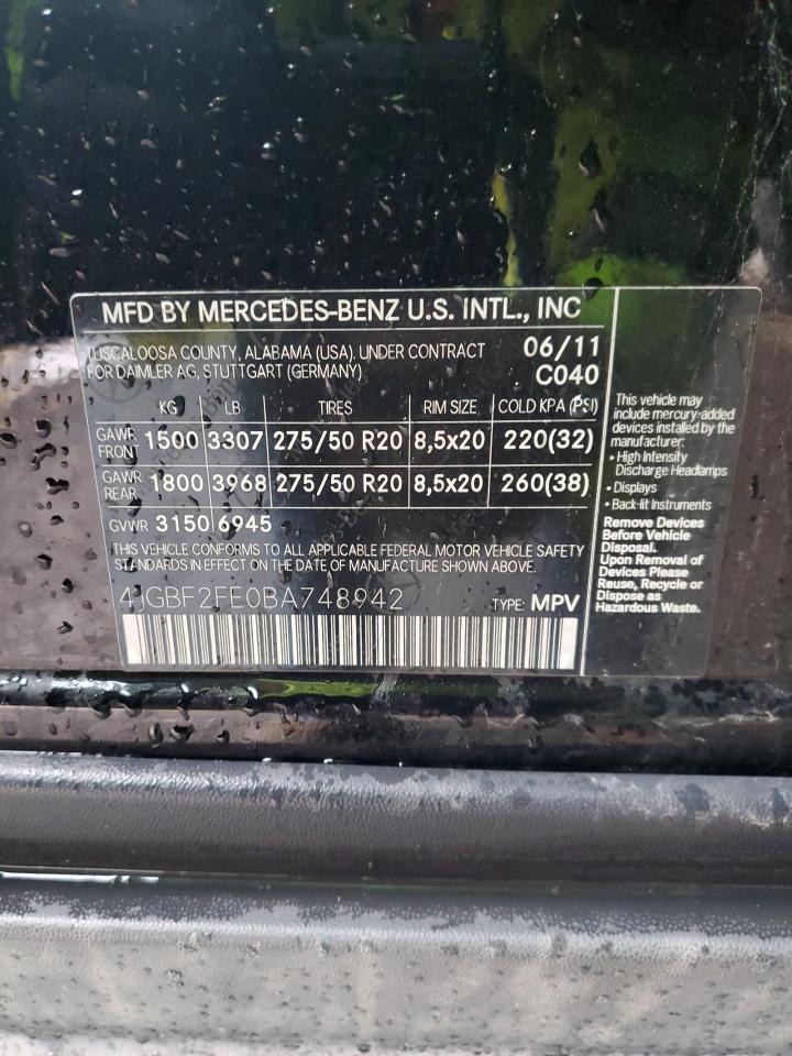 2011 Mercedes-Benz GL-klasse VIN 4JGBF2FE0BA748942 Copart auction photo, front end damage thumbnail 15
