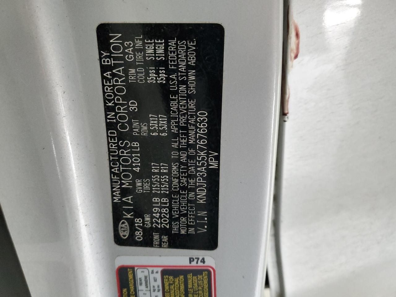 2019 KIA Soul VIN KNDJP3A55K7676630 Copart auction photo, side / front end damage thumbnail 14