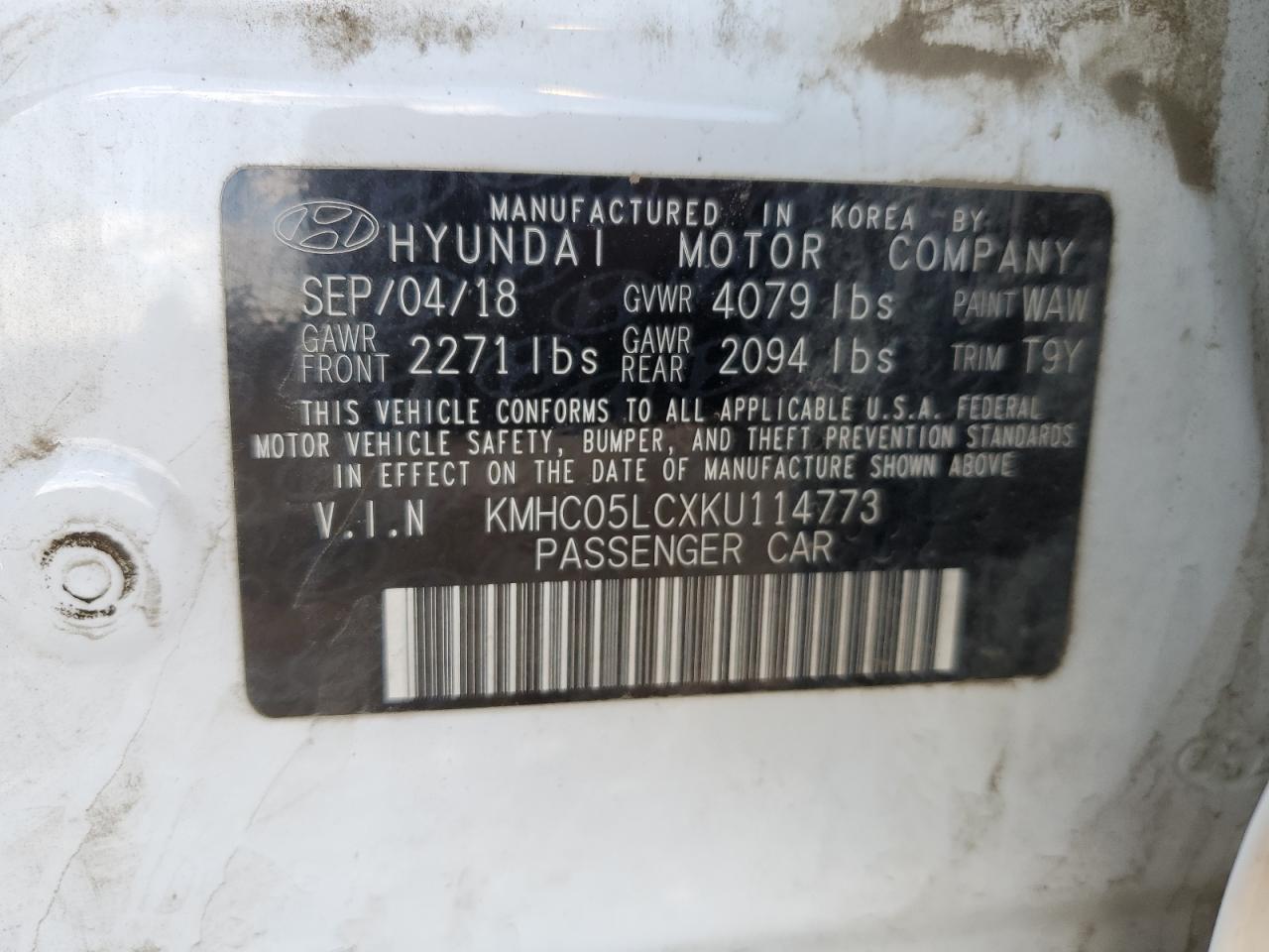2019 Hyundai IONIQ VIN KMHC05LCXKU114773 Copart auction photo, front end damage thumbnail 12