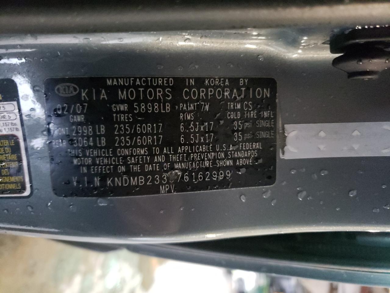 2007 KIA Sedona VIN KNDMB233576162999 Copart auction photo, burn - engine damage thumbnail 13