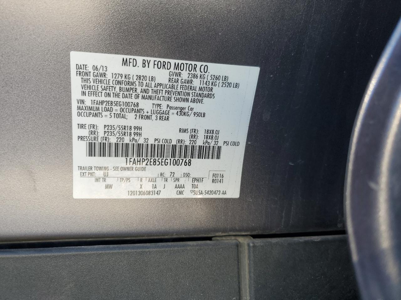 2014 Ford Taurus VIN 1FAHP2E85EG100768 Copart auction photo, front end damage thumbnail 13