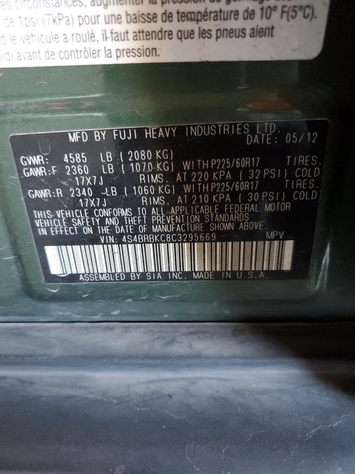 2012 Subaru Outback VIN 4S4BRBKC8C3295669 Copart auction photo, mechanical damage thumbnail 13