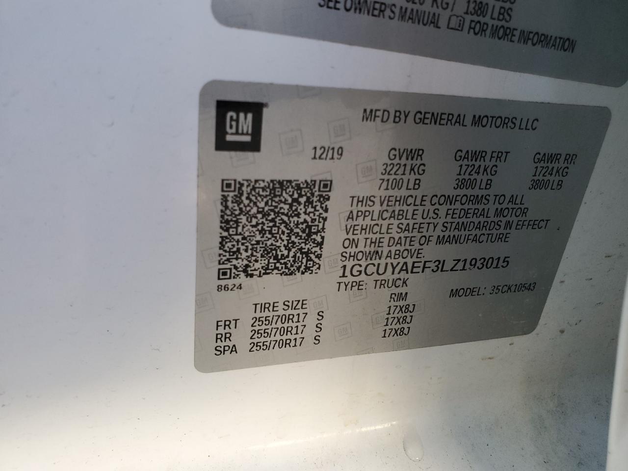 2020 Chevrolet Silverado VIN 1GCUYAEF3LZ193015 Copart auction photo, all over damage thumbnail 12