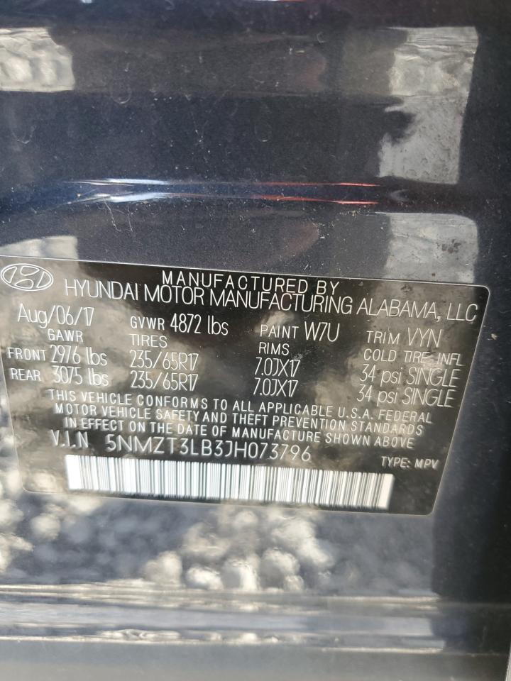 2018 Hyundai Santa Fe VIN 5NMZT3LB3JH073796 Copart auction photo, front end / unknown damage thumbnail 15