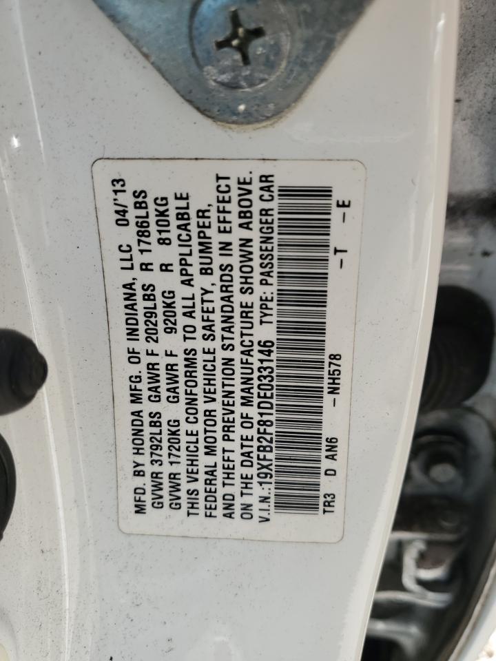 2013 Honda Civic VIN 19XFB2F81DE033146 Copart auction photo, rear end / minor dent/scratches damage thumbnail 13