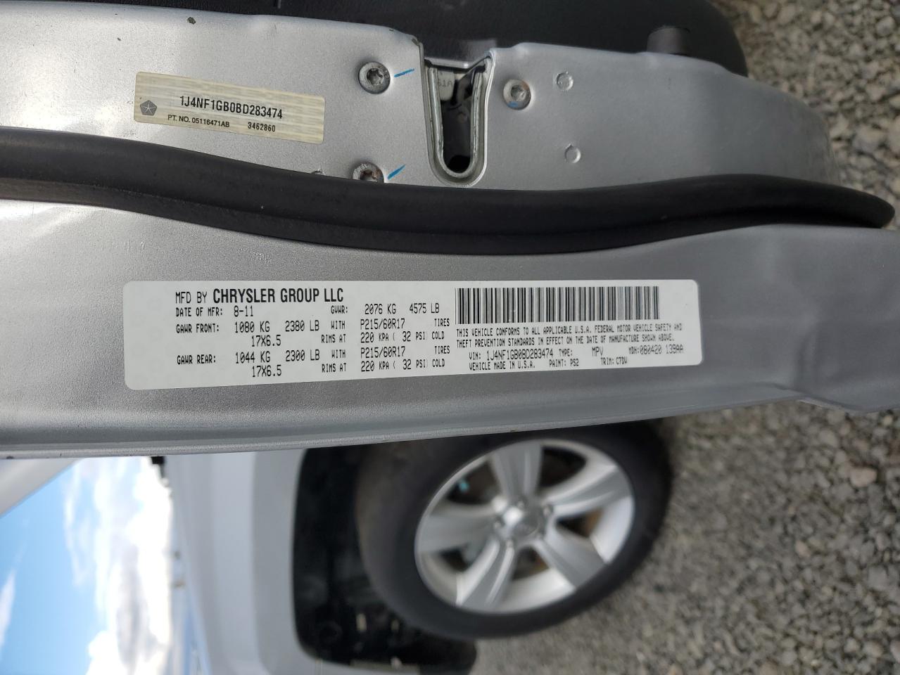 2011 Jeep Liberty (Patriot) VIN 1J4NF1GB0BD283474 Copart auction photo, stripped damage thumbnail 13