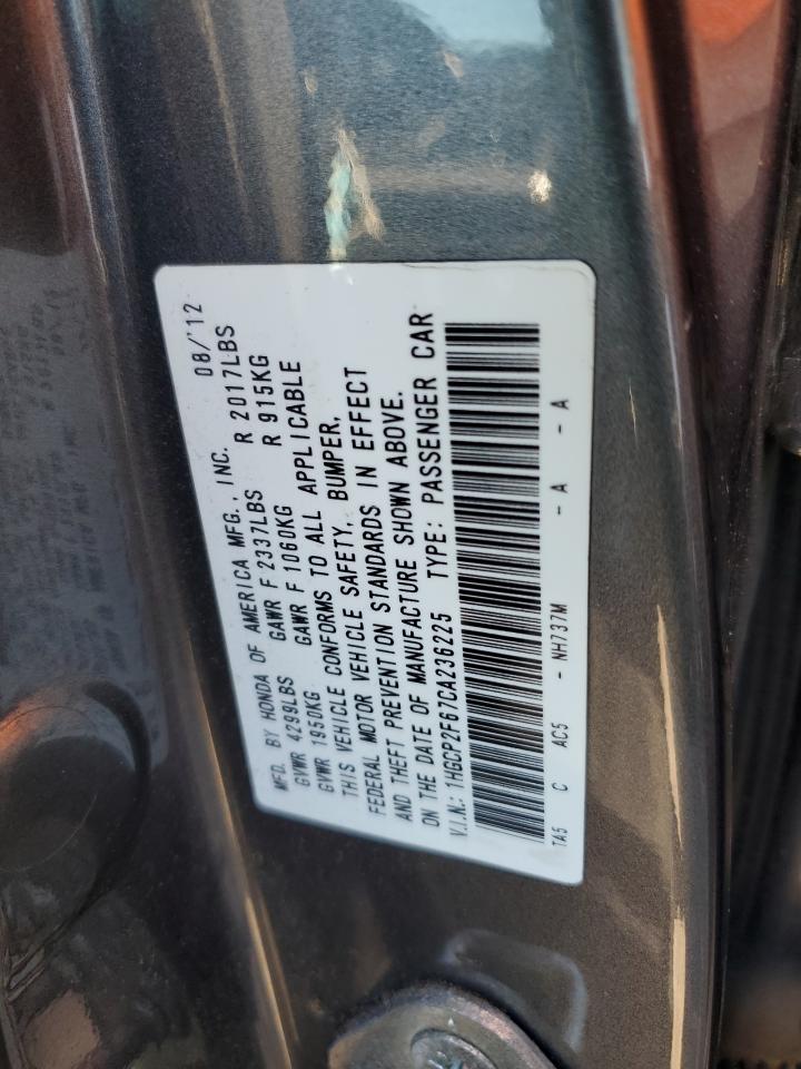 2012 Honda Accord VIN 1HGCP2F67CA236225 Copart auction photo, mechanical damage thumbnail 12