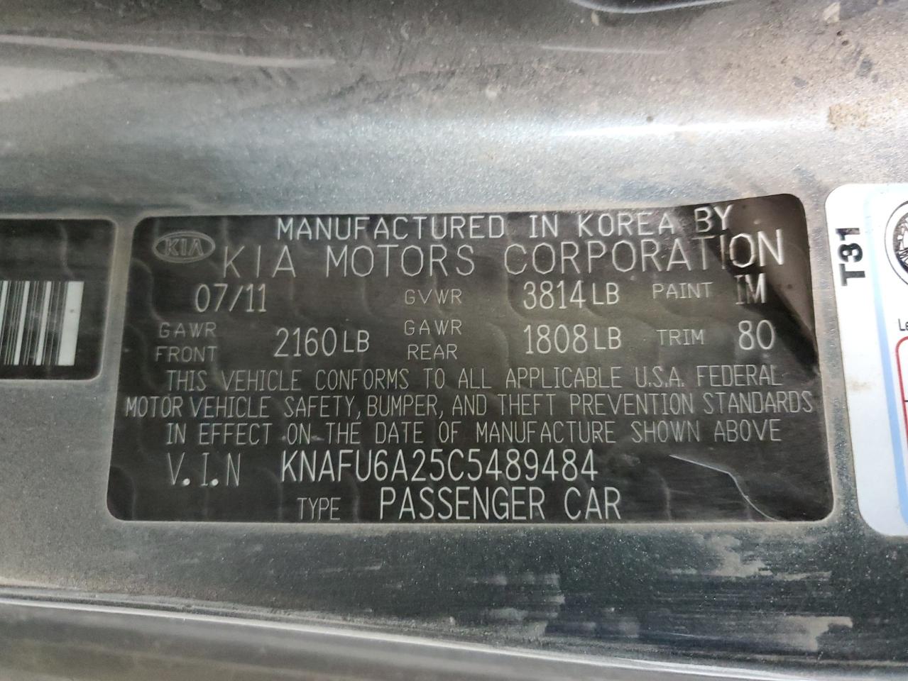 2012 KIA Forte VIN KNAFU6A25C5489484 Copart auction photo, front end / side damage thumbnail 13