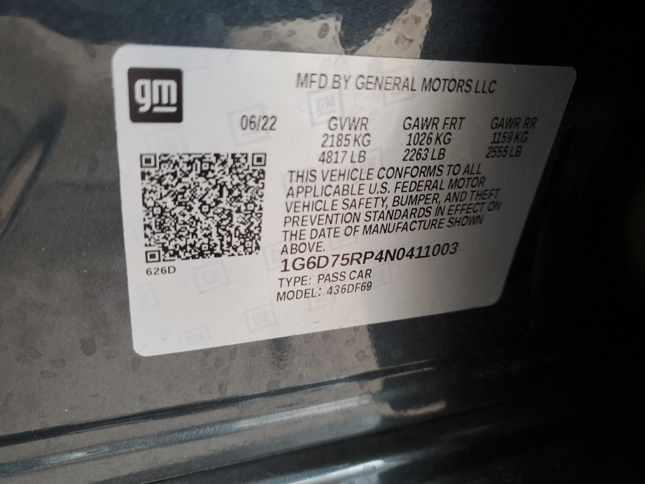 2022 Cadillac CT4-V VIN 1G6D75RP4N0411003 Copart auction photo, side damage thumbnail 12