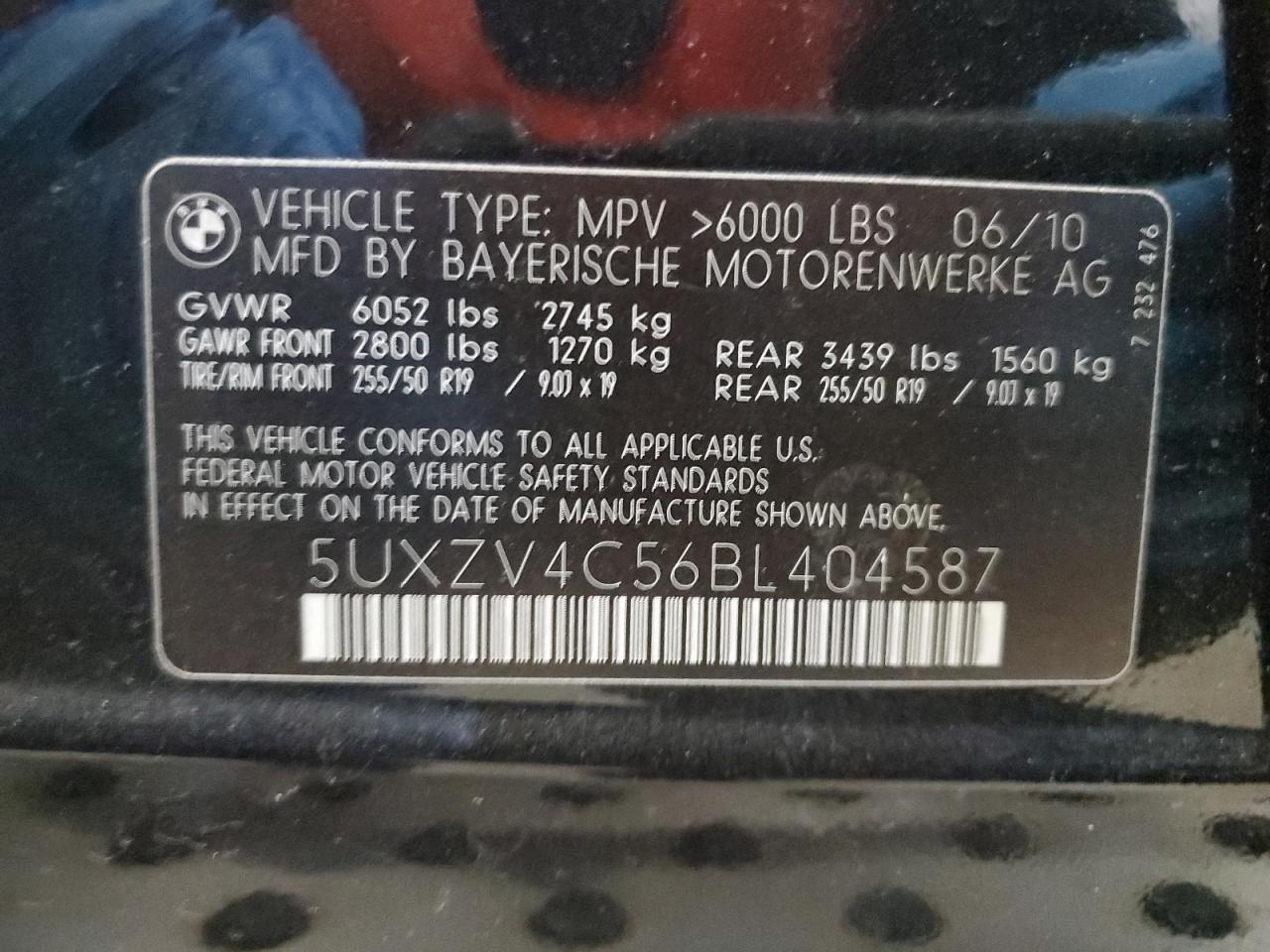 2011 BMW X5 VIN 5UXZV4C56BL404587 Copart auction photo, front end damage thumbnail 15