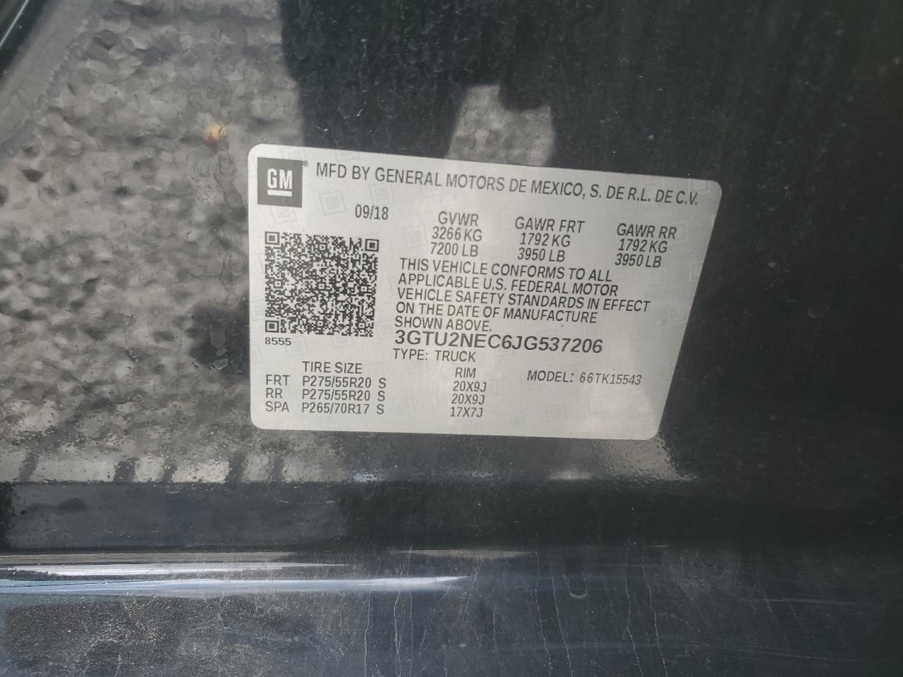 2018 GMC Sierra VIN 3GTU2NEC6JG537206 Copart auction photo, rear end damage thumbnail 12