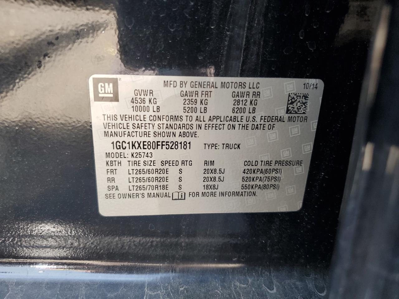 2015 Chevrolet Silverado VIN 1GC1KXE80FF528181 Copart auction photo, front end damage thumbnail 12