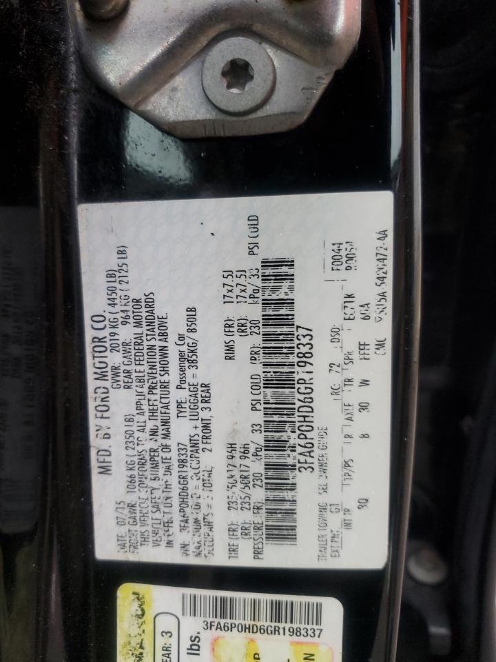 2016 Ford Fusion VIN 3FA6P0HD6GR198337 Copart auction photo, side damage thumbnail 12