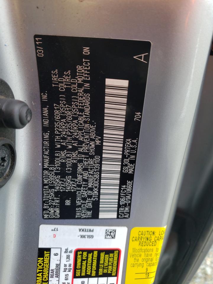 2011 Toyota Sienna VIN 5TDKK3DC5BS139100 Copart auction photo, front end damage thumbnail 13