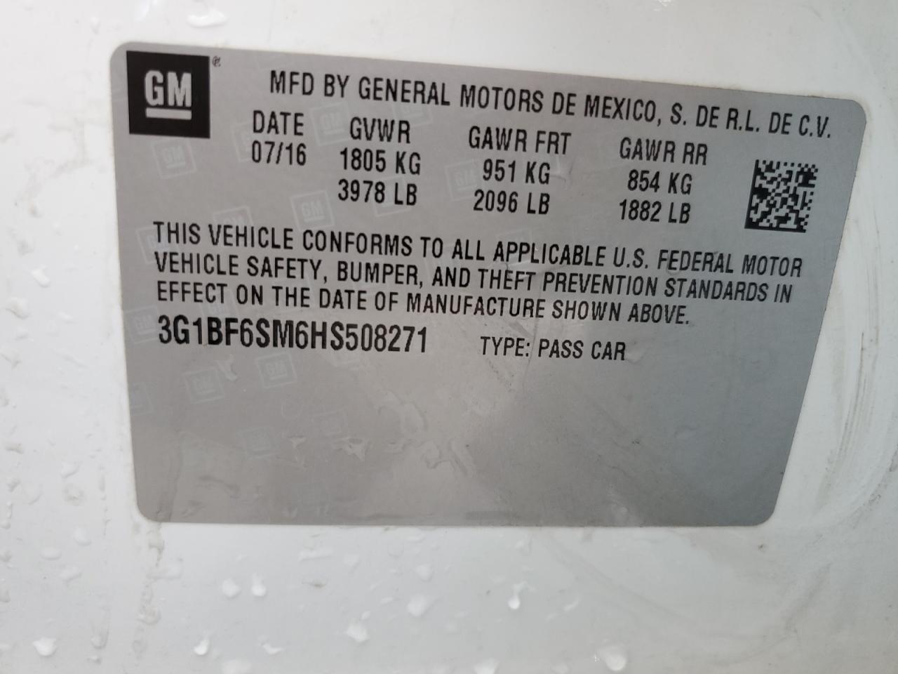 2017 Chevrolet Cruze VIN 3G1BF6SM6HS508271 Copart auction photo, front end / side damage thumbnail 12